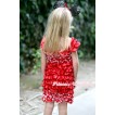 Red Minnie Polka Dots Satin Ruffles Layer One Piece Dress With Cap Sleeve With Red Bow RD015 